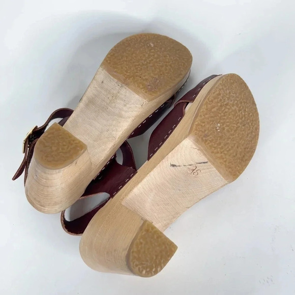 Bryr Emma Cross Toe High Heel Clogs Wine Burgundy One Buckle Peep Toe Size 36 - Picture 11 of 13